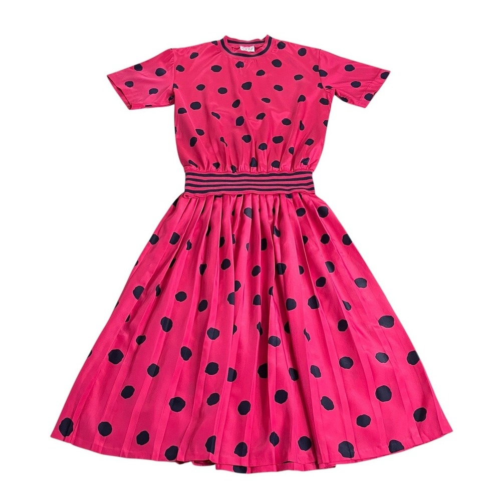 Vintage 80s Russ 2 Piece Skirt Top Set Women 8 Petite Pink Polka Dot Windbreaker